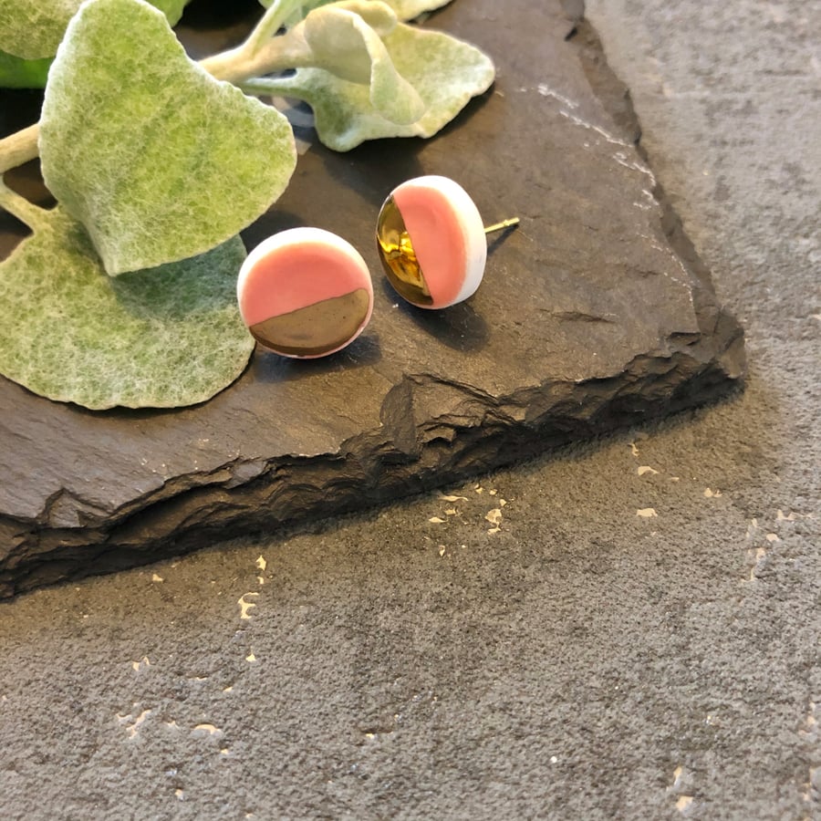Ceramic button earrings - Blush pink
