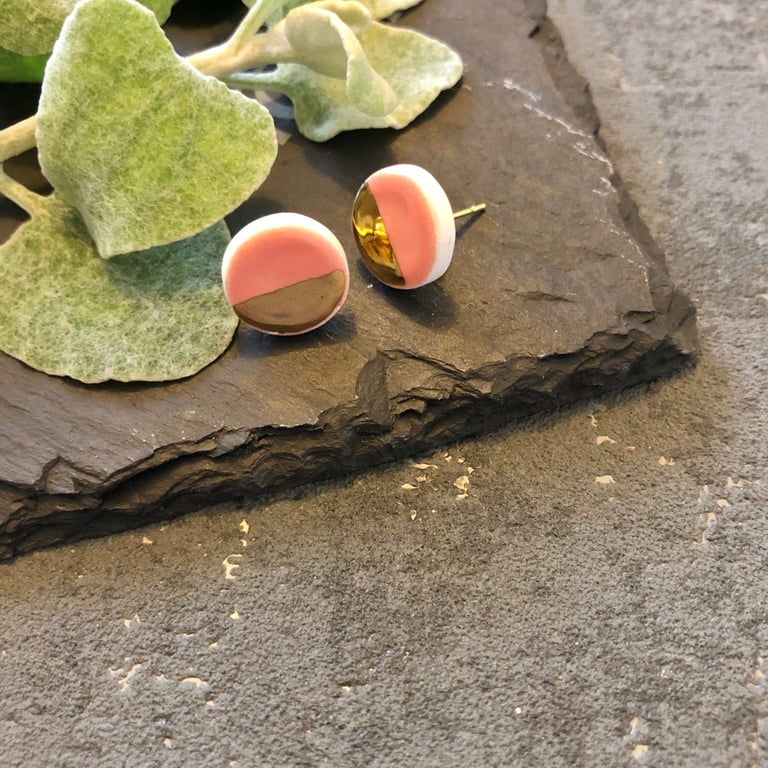 Ceramic button earrings - Blush pink