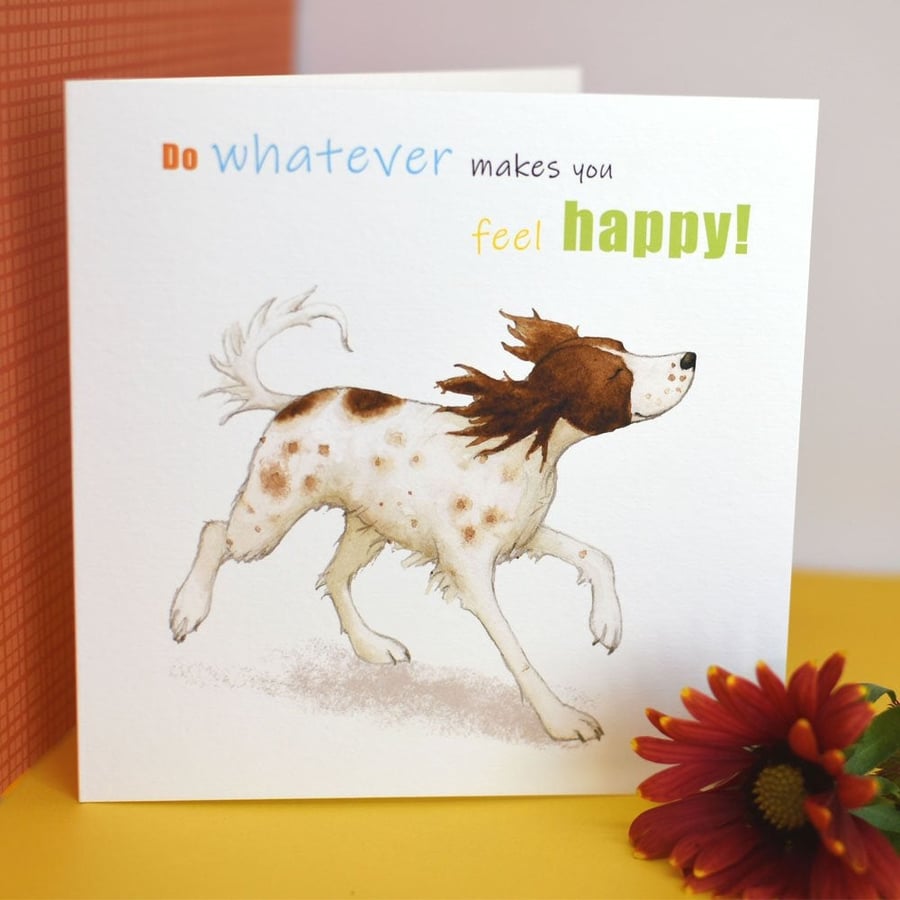 Dog Greetings Card, Birthday, Retirement, Sabatical, Springer Spaniel, Hand Draw