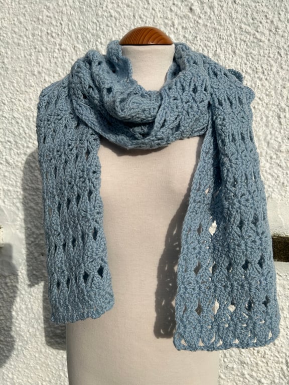 Handmade crochet lace light blue scarf