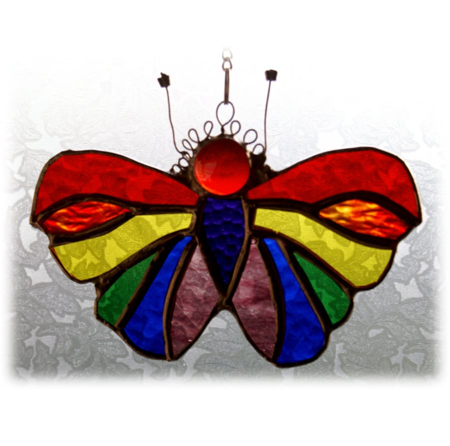 Butterfly Suncatcher Stained Glass Rainbow Handmade 036