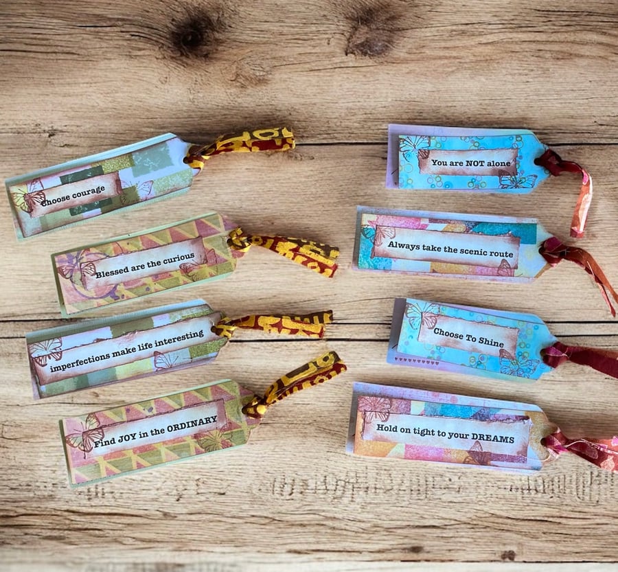 Set of 8 Handmade Positivity Tags for Journals, Scrapbooks or Thoughtful Message