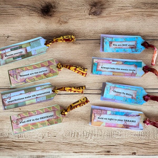 Set of 8 Handmade Positivity Tags for Journals, Scrapbooks or Thoughtful Message