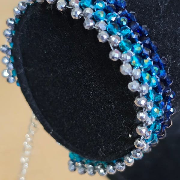 Ombre effect micro crystal beaded bracelet - Blue, Silver