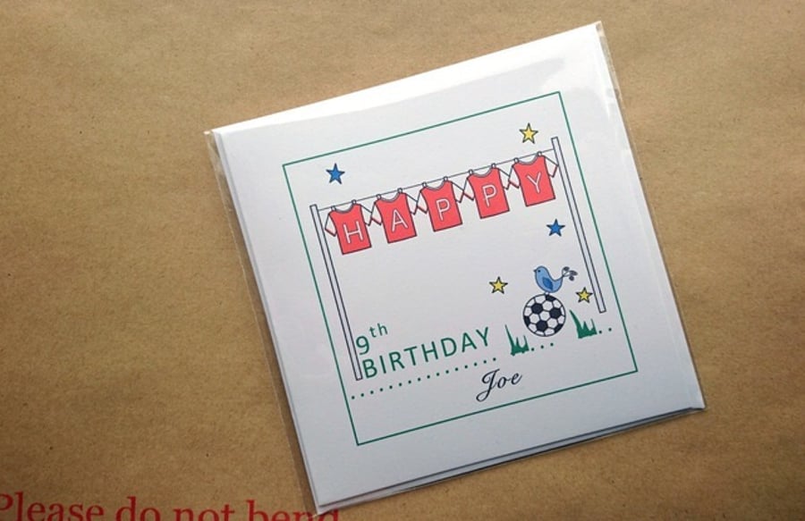 Personalised Name and Age Birthday Card , Football Shirts design