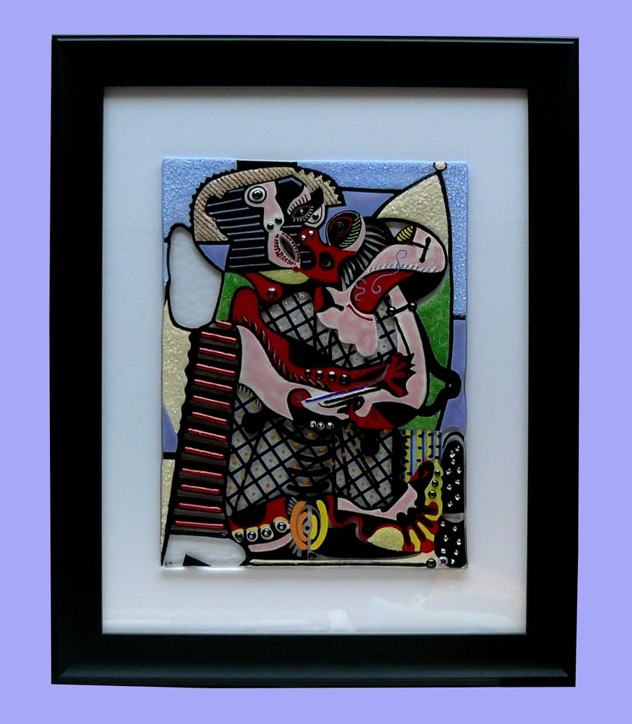 Handmade Fused Glass Picasso 'GUITAR' Painting
