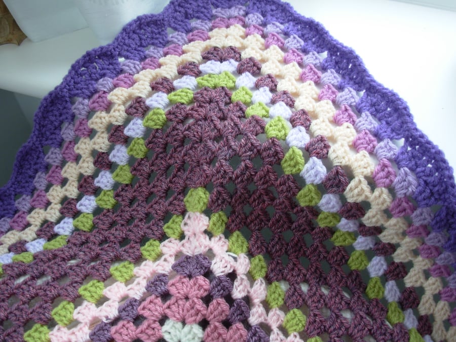 Blanket  Crochet   Purple Pink Green Cream