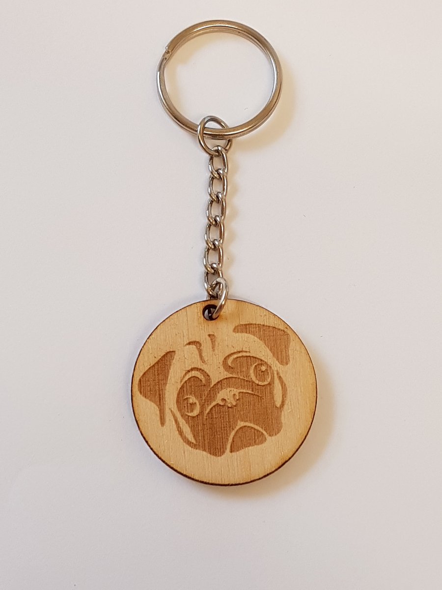 Pug Dog Keyring - Birch Plywood