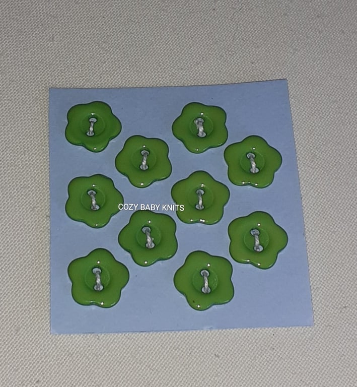 13MM GREEN FLOWER BUTTONS WITH TWO HOLES FOR ATTACHING 