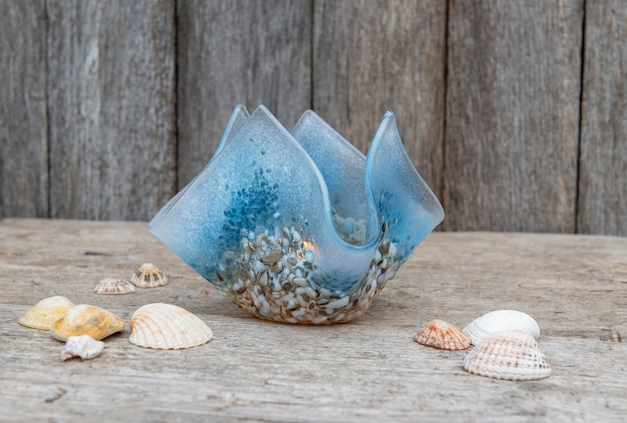 Fused Glass Ocean Tea light Holder