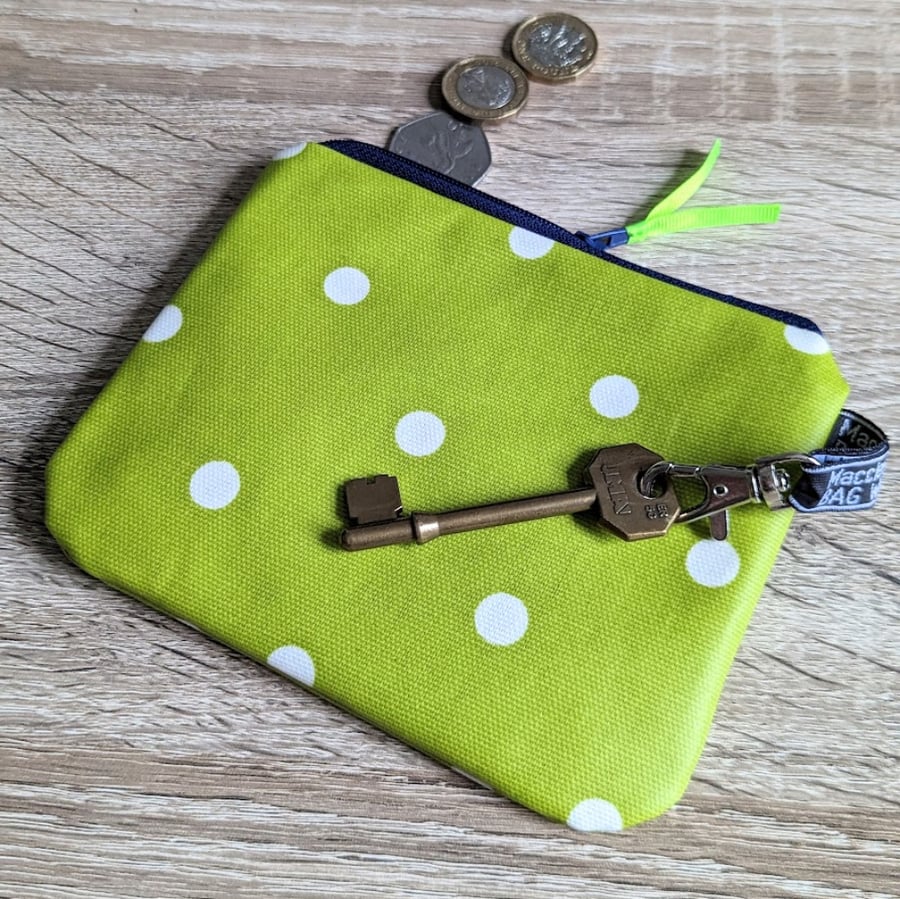 Green Polka Dot Oilcloth Purse or Small Makeup bag