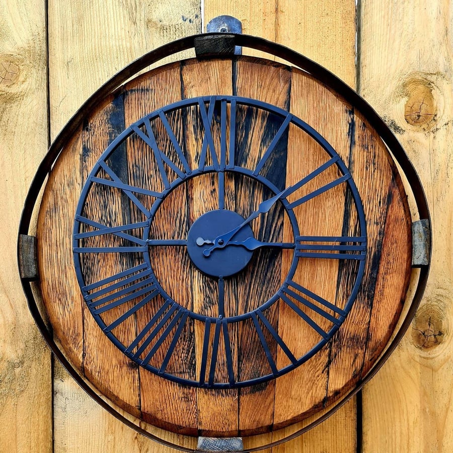 Oak Whisky barrel lid large wall clock