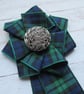 Black Watch Tartan Ruffle Rosette and Leaf Scroll Button Brooch Pin  - Image 4