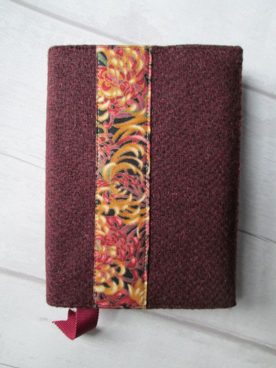 SOLD - 'Harris Tweed' Reusable Notebook, Diary Cover - Chestnut & Chrysanthemums