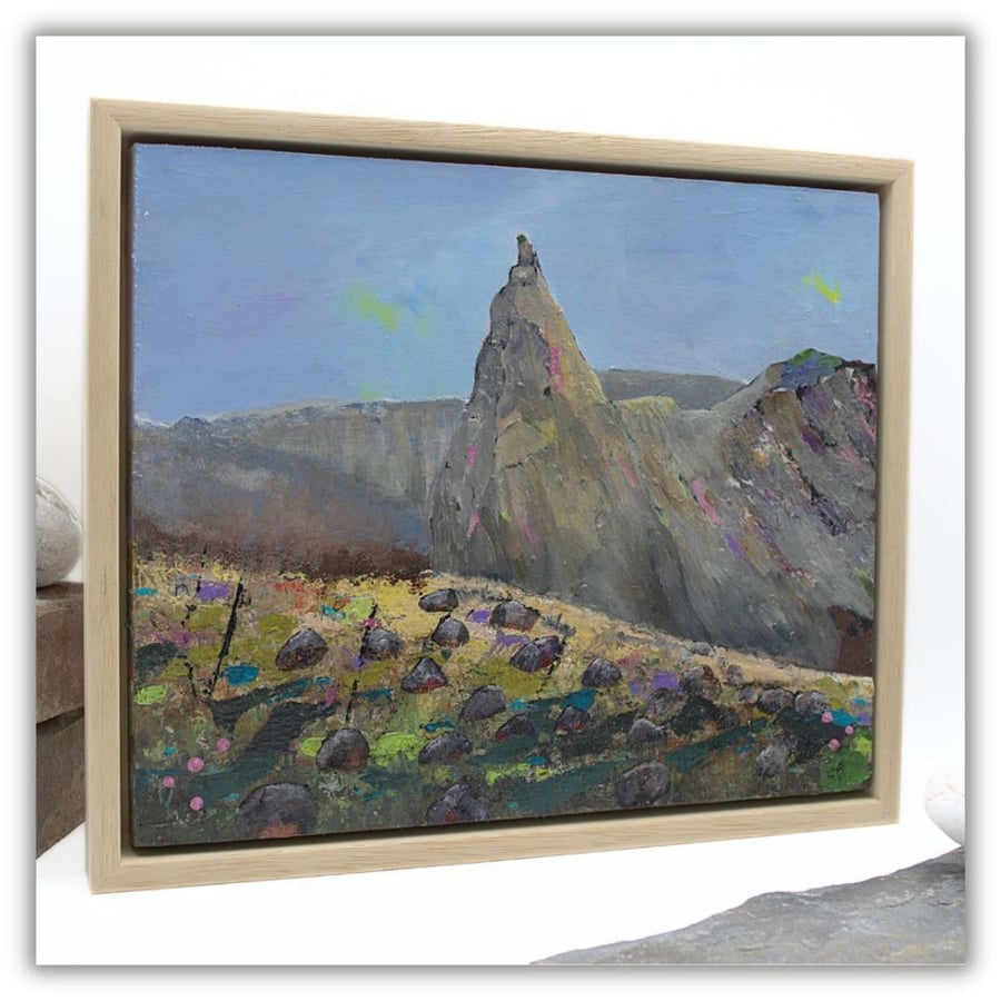 an original framed painting of a Scottish Mountain Range. The In Pinn - Skye