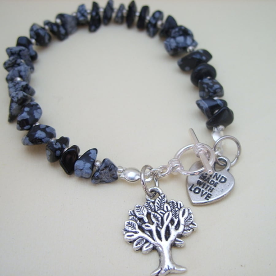 Snowflake Gemstone Tree of Life Charm Bracelet