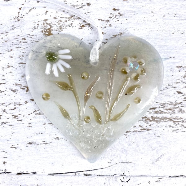 Just because... Meadow Glass Heart  with personal message 