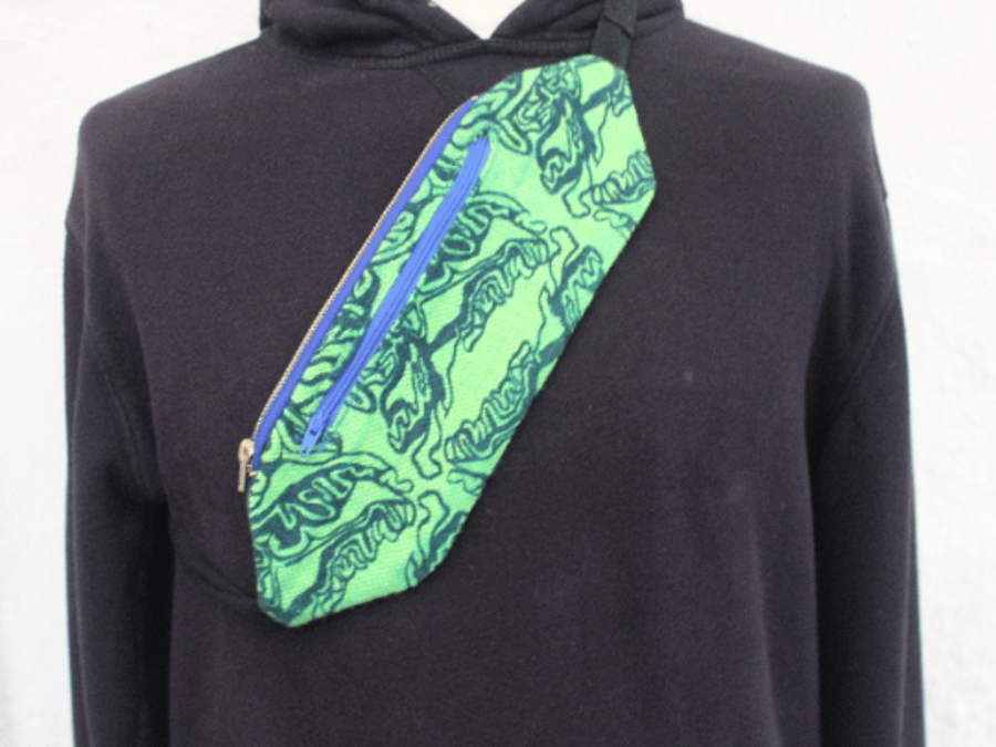Handmade,abstract hand print designer Eco belt bag,hiking hip travel bag, gift