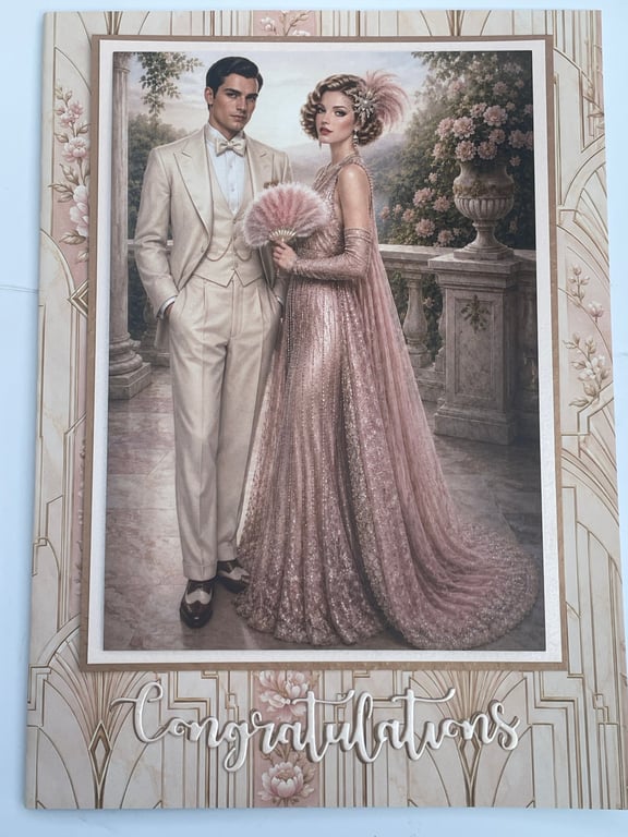 Beautiful and elegant Art Deco couple congratulations wedding card