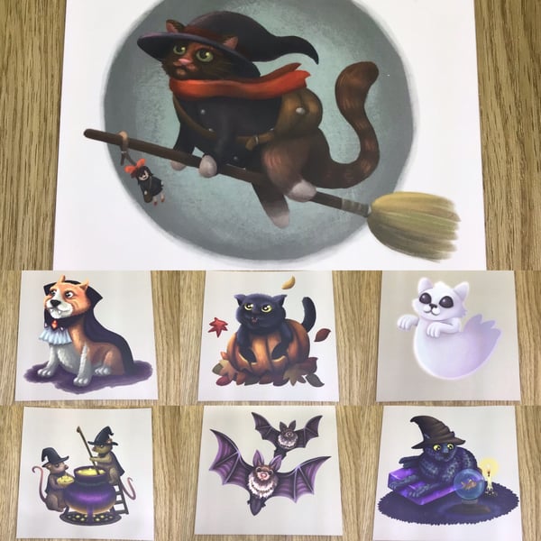 Set of 7 Halloween Square Post Card Prints