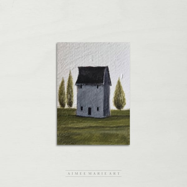 Tiny Art - ACEO Miniature Original House Painting - 2.5 x 3.5"