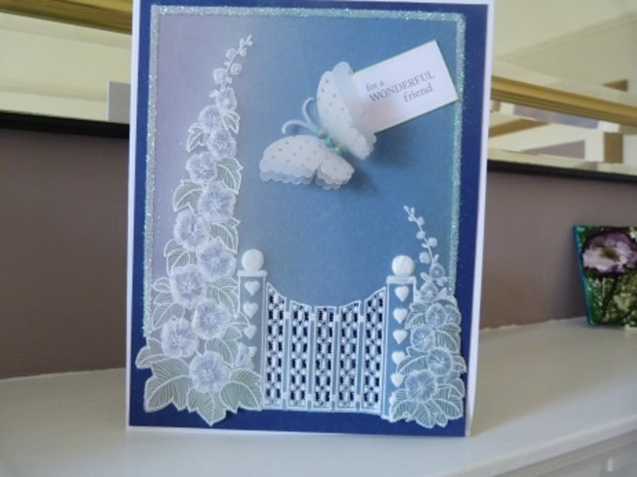 Parchment Hollyhock Friend Birthday Card