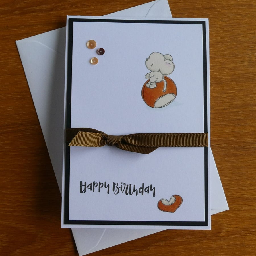 Birthday Card - Mouse on a Conker 