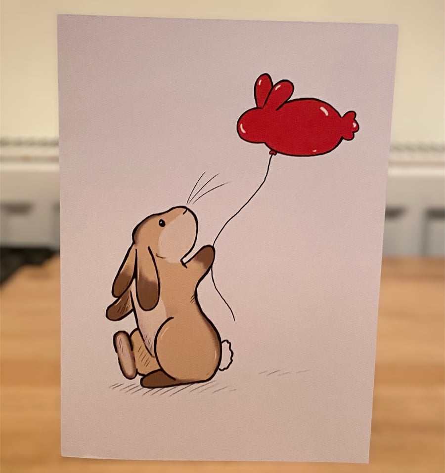 Bunny with Balloon greetings card blank