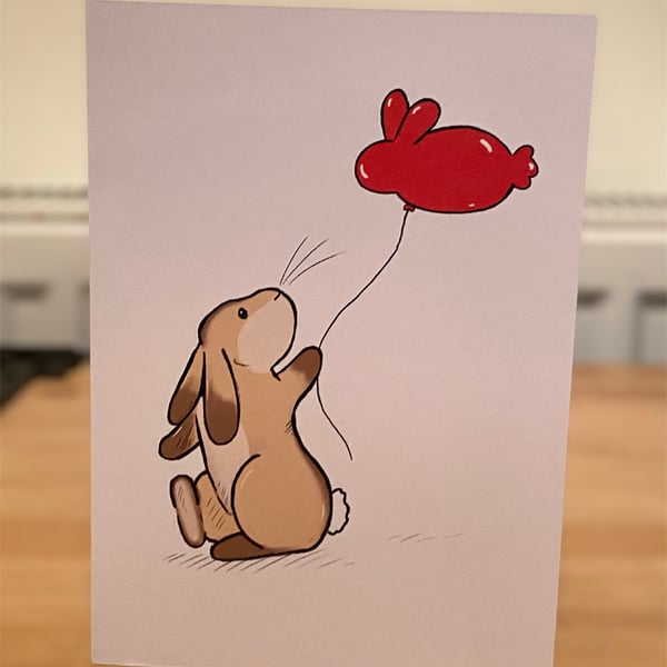 Bunny with Balloon greetings card blank