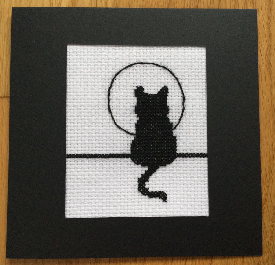 Handmade Cross Stitch Card - Cat