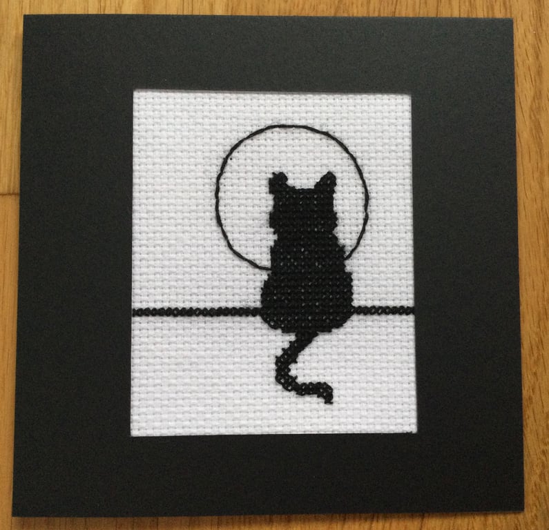 Handmade Cross Stitch Card - Cat