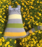 Grey, yellow and green acrylic yarn cat doll