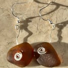 seaglass brown dangly earrings whirly silver perfectly imperfect