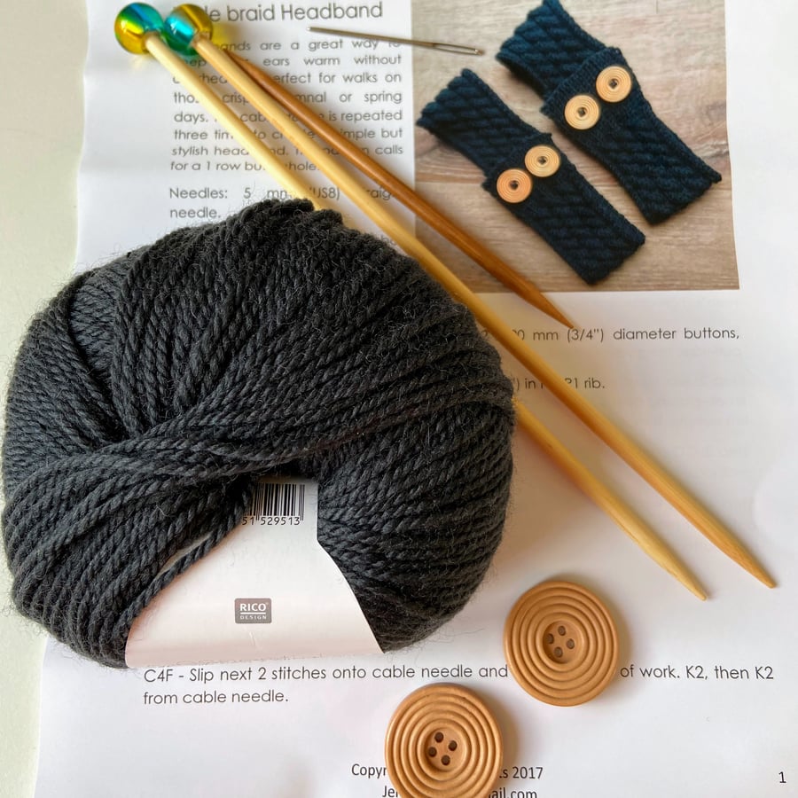 Triple braid headband kit - Knitting, crafts, handmade - black
