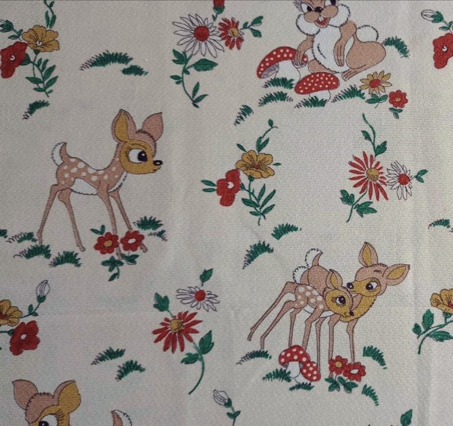 Barkcloth fabric remnants - rare Vintage Bambi print