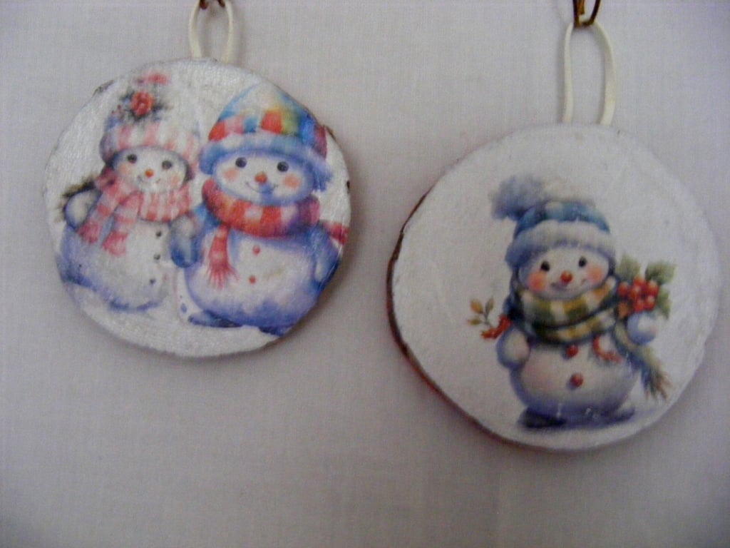 Handmade Set of 2 Christmas Snowmen wall Decorations.