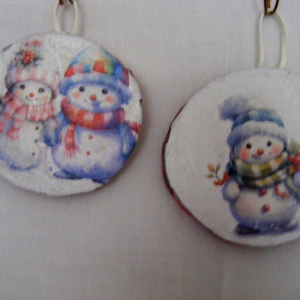 Handmade Set of 2 Christmas Snowmen wall Decorations.
