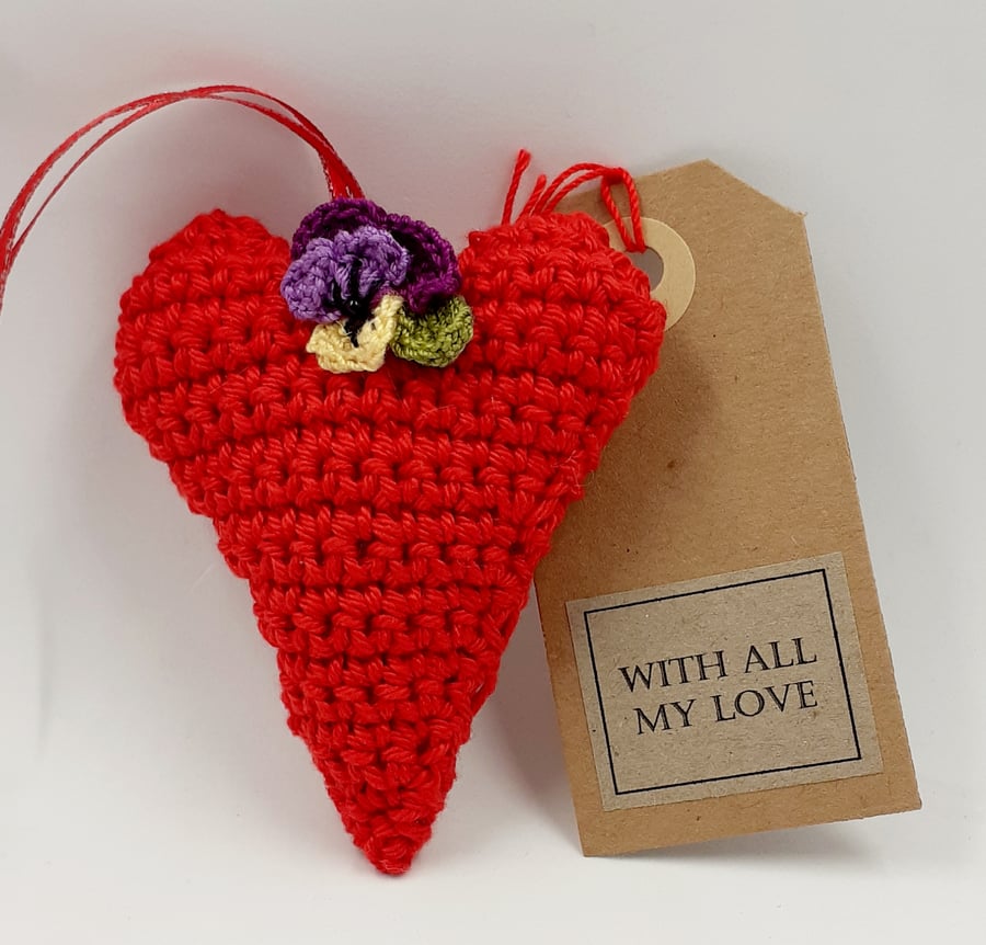 Crochet Heart with Flower Hanger