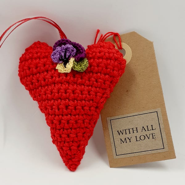 Crochet Heart with Flower Hanger