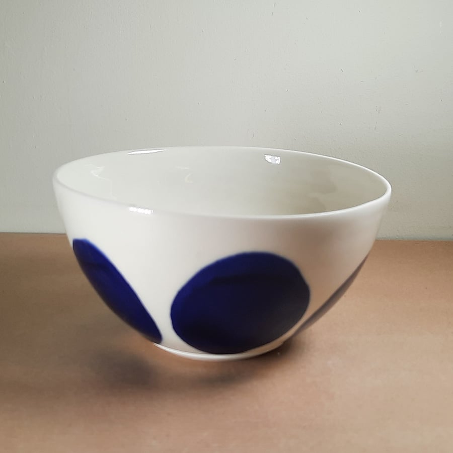 Cobalt blue and white porcelain hand thrown bowl