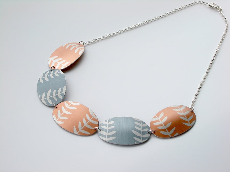 Leaf necklace in peach and grey