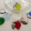 Wine Glass Charms Multicoloured Flat Glass and Silver Leaf  KCJ1688