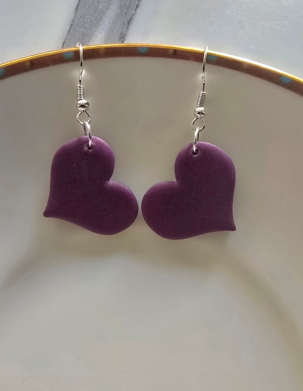 Polymer clay heart earrings on silver plated earhooks