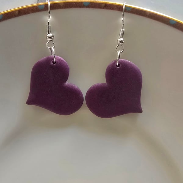 Polymer clay heart earrings on silver plated earhooks