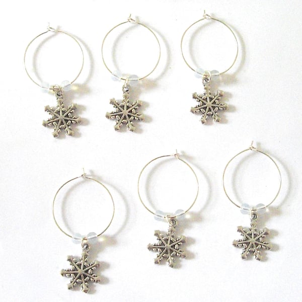 Set of 6 Snowflake Wine Glass Charms - UK Free Post