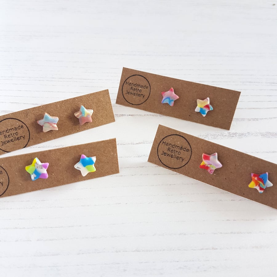 Micro size rainbow with silver leaf stud earrings, limited quantities