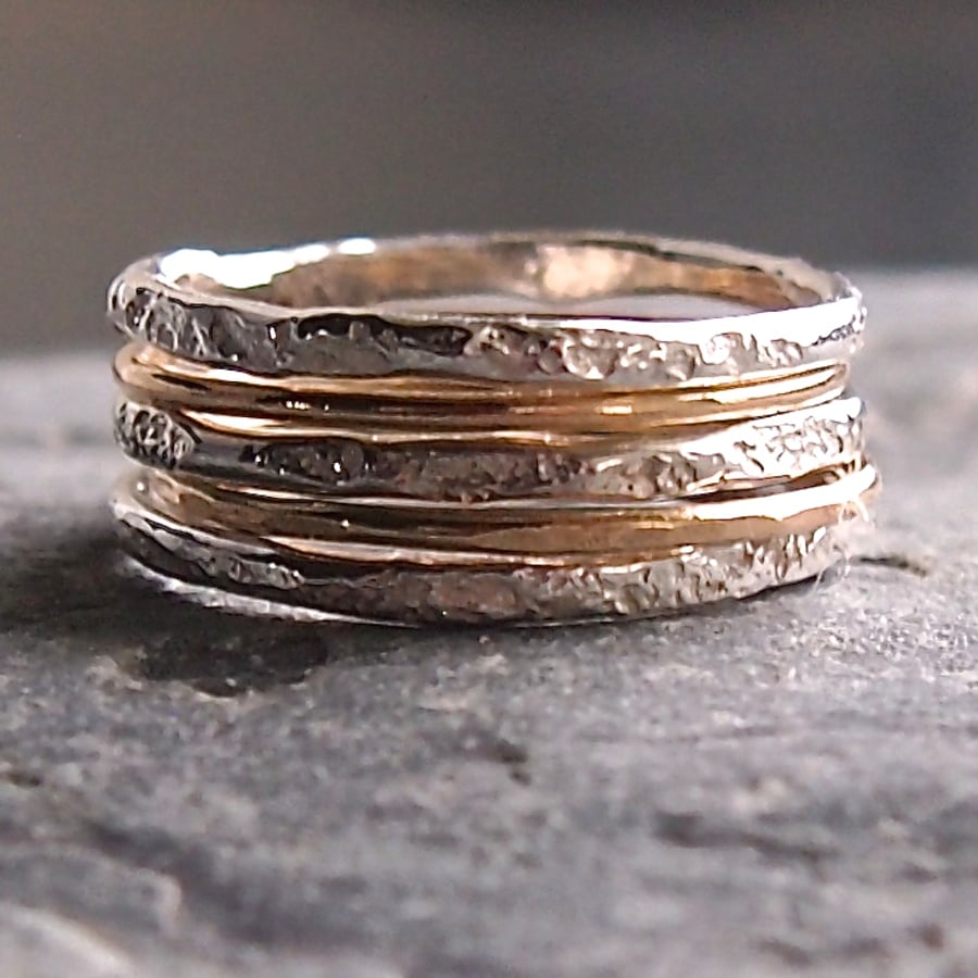 Sterling Silver and Gold Granite Stack