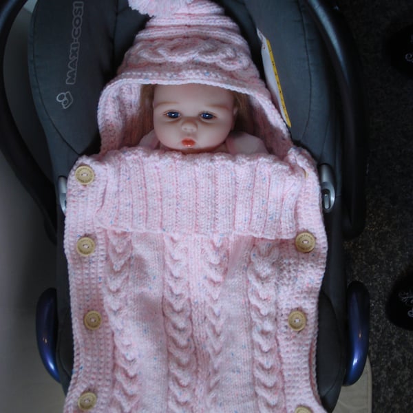 Hand Knitted Baby Sleep Bag, Cocoon Peach Blanket (R534)