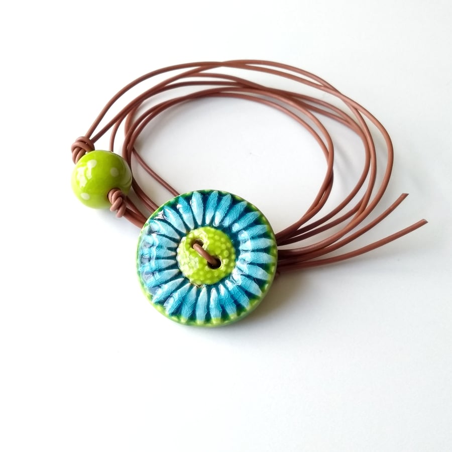 Sunflower Wrap Bracelet in Turquoise and Lime Green