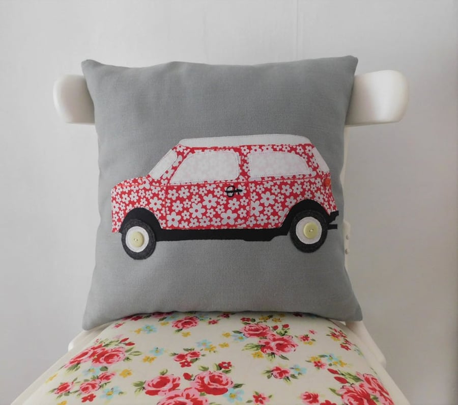 Car cushion, applique pillow, classic car cushion, nursery decor 